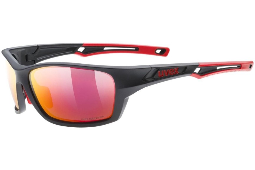 Sunčane naočale uvex sportstyle 232 P Black Mat / Red S3 Polarized Pravokutan Crni